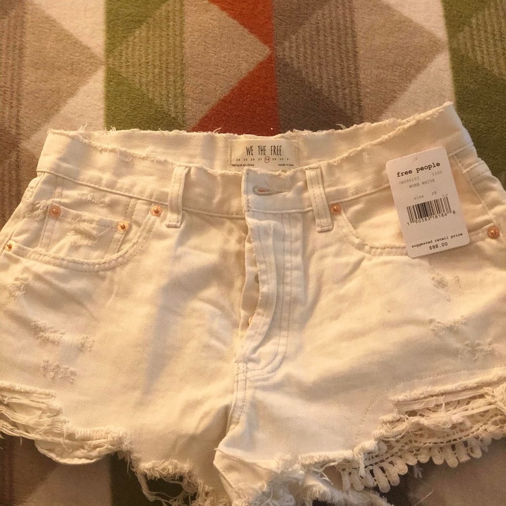 Free People White Denim Cutoff Shorts